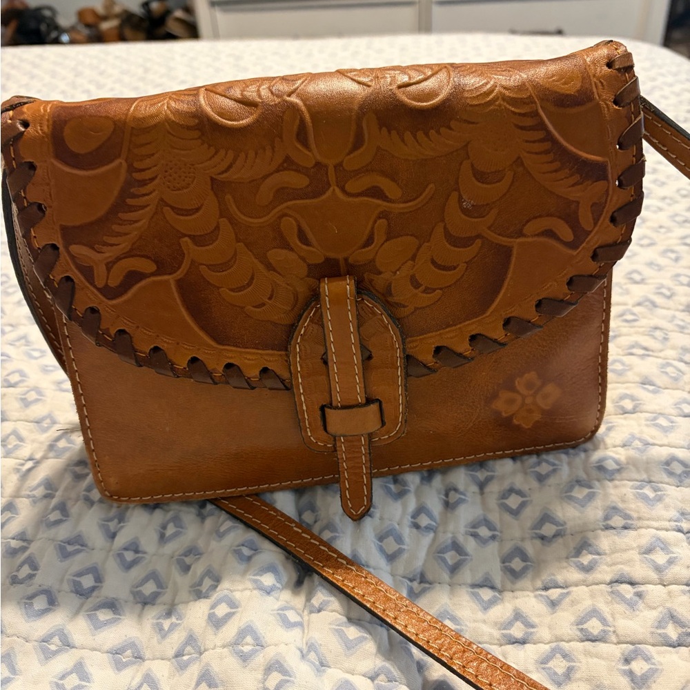 Patricia Nash Tan Embossed Leather Crossbody Bag